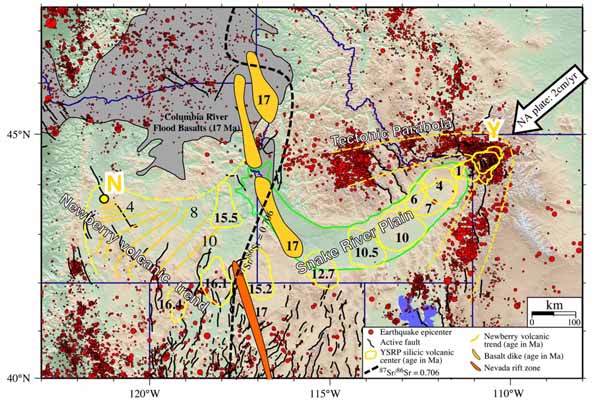 Fig. 7.  Path of the Yellowstone hot spot over the past 15 million years.